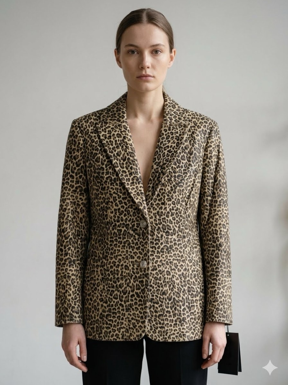 Vintage Pamela McCoy Leopard Print Genuine Leather Blazer Jacket NWT S